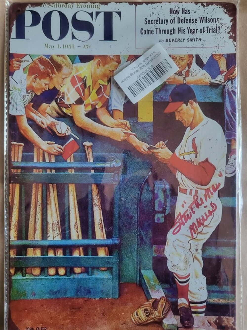 NEW Stan Musial Saturday Post Vintage Look 1954 Reproduction Metal Retro Decor